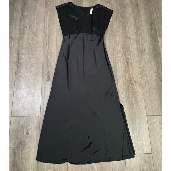 Madewell Belinda Wide V Neck Satin Chic Midi Side Slit Dress US Women's 2 New - Picture 3 of 10